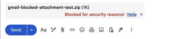 Gmail blocks a small ZIP attachment because it contains a script file